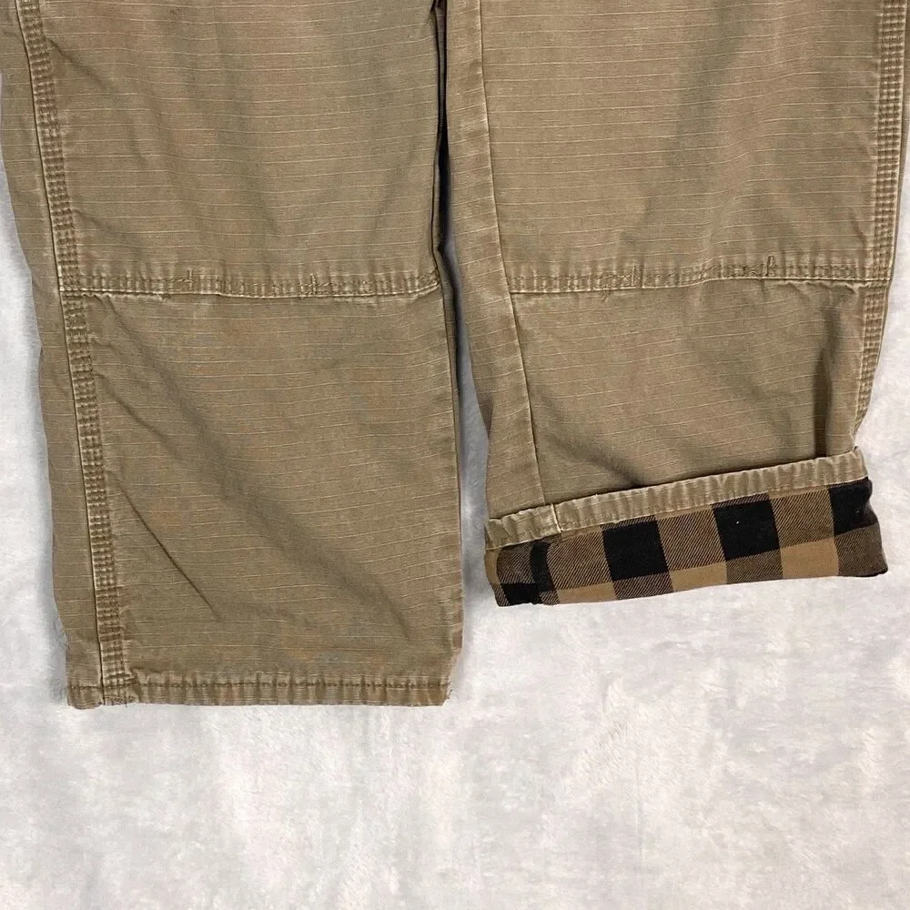 Wrangler Cargo Ripstop Pants Mens 34x31 Khaki Workwear Utility Fleece Lined